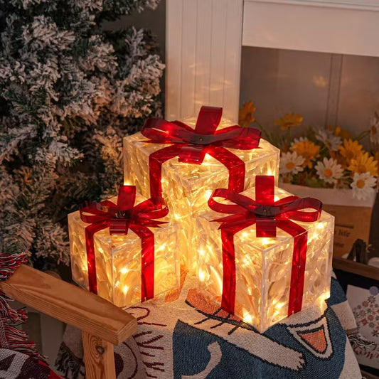 Christmas Lighted Gift Boxes Set of 3